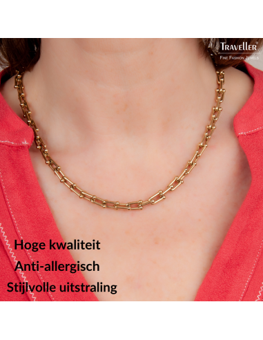 Traveller Ketting - Goud - Schakels - Edelstaal - Verguld - 46 cm - 181270 