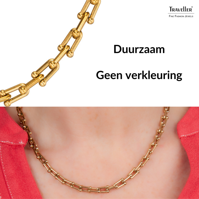 Traveller Ketting - Goud - Schakels - Edelstaal - Verguld - 46 cm - 181270 