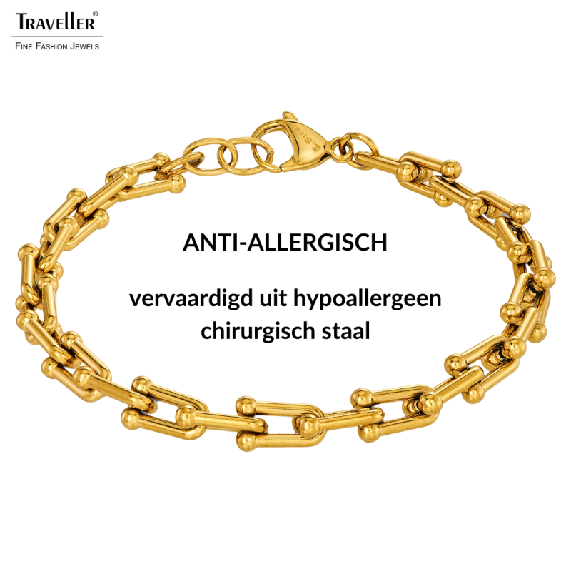 Traveller Armband - Goud - Schakels - Edelstaal - Verguld - 21 cm - 181271