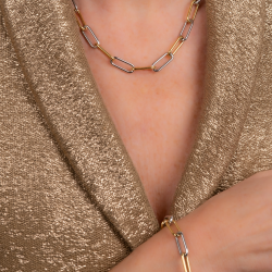 Traveller Necklace - Bicolour - Gold & Silver - Links - Stainless Steel - Gold Plated - 46 cm