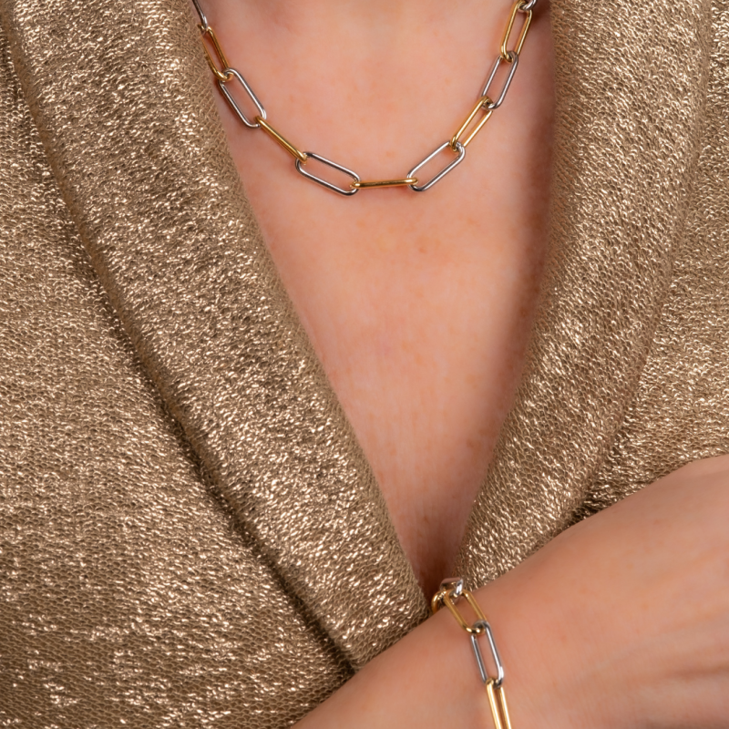 Traveller Ketting - Bicolor - Goud & Zilver - Schakels - Edelstaal - Verguld - 46 cm - 181272