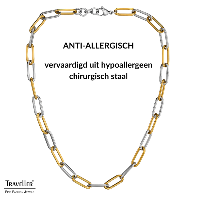 Traveller Ketting - Bicolor - Goud & Zilver - Schakels - Edelstaal - Verguld - 46 cm - 181272