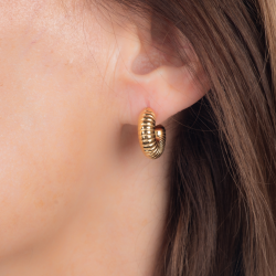 Traveller Earrings - Hoop Earrings - Gold Plated - 3/4 Hoop - Ribbed - Stainless Steel - 18 x 6 mm - 181277
