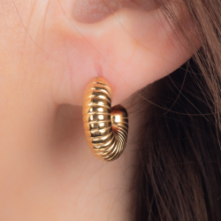 Traveller Earrings - Hoop Earrings - Gold Plated - 3/4 Hoop - Ribbed - Stainless Steel - 18 x 6 mm - 181277