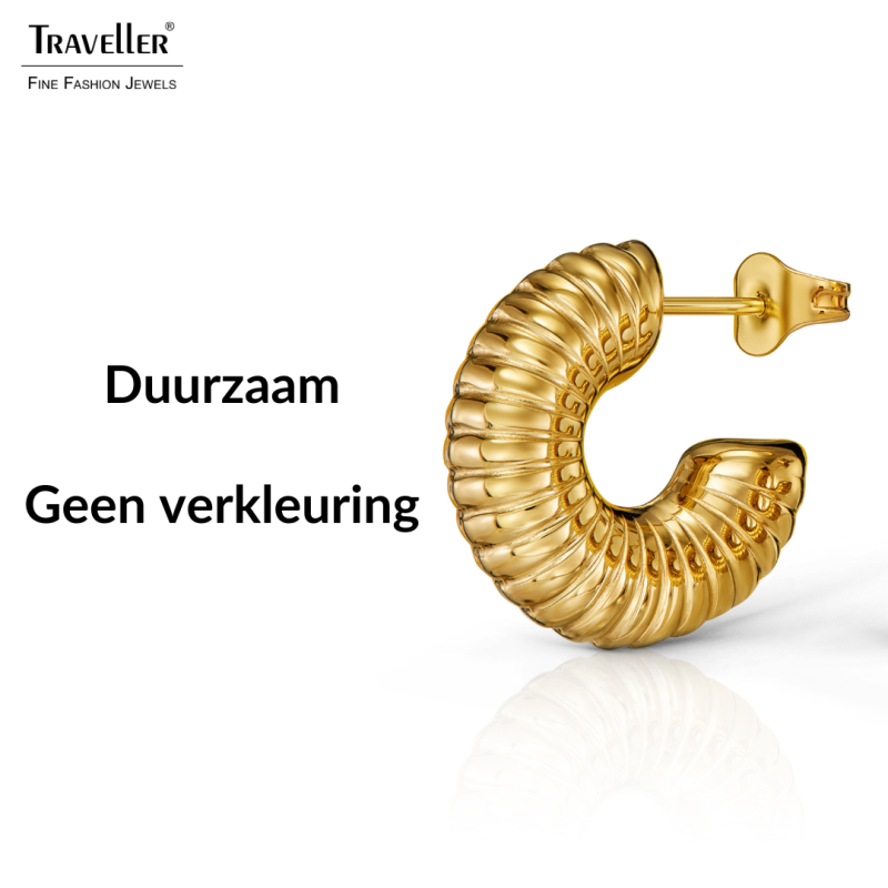 Traveller Oorringen - Verguld - 3/4 Ring - Geribd - Edelstaal - 18 x 6 mm