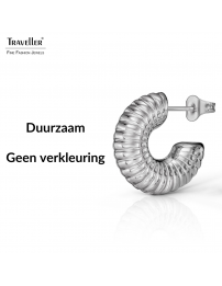 Traveller Oorringen - Zilverkleurig - 3/4 Ring - Geribd - Edelstaal - 18 x 6 mm - 181278