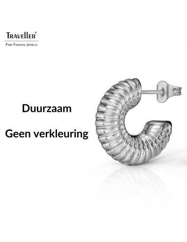 Traveller Oorringen - Zilverkleurig - 3/4 Ring - Geribd - Edelstaal - 18 x 6 mm