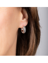 Traveller Earrings - Hoop Earrings - Silver Coloured - 3/4 Hoop - Ribbed - Stainless Steel - 18 x 6 mm - 181278