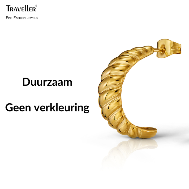 Traveller Oorringen - Verguld - 2/3 Ring - Geribd - Edelstaal - 21 x 7 mm - 181279