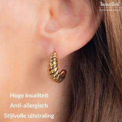 Traveller Oorringen - Verguld - 2/3 Ring - Geribd - Edelstaal - 21 x 7 mm - 181279