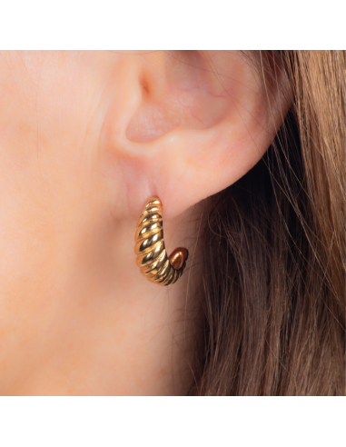 Traveller Earrings - Hoop Earrings - Gold Plated - 2/3 Hoop - Ribbed - Stainless Steel - 21 x 7 mm