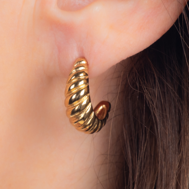 Traveller Oorringen - Verguld - 2/3 Ring - Geribd - Edelstaal - 21 x 7 mm - 181279