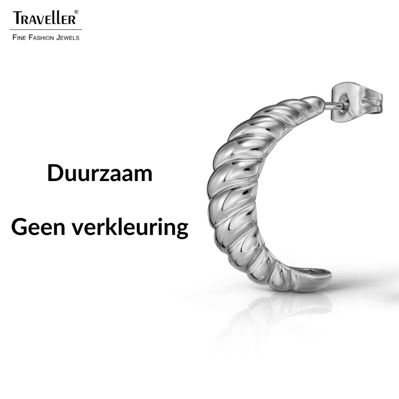Traveller Oorringen - Zilverkleurig - 2/3 Ring - Geribd - Edelstaal - 21 x 7 mm - 181280