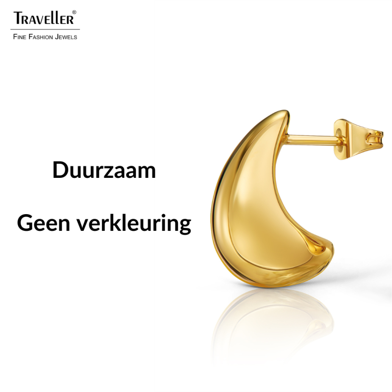 Traveller Oorstekers - Verguld - Druppel / Halve Maan - 17 x 8 mm
