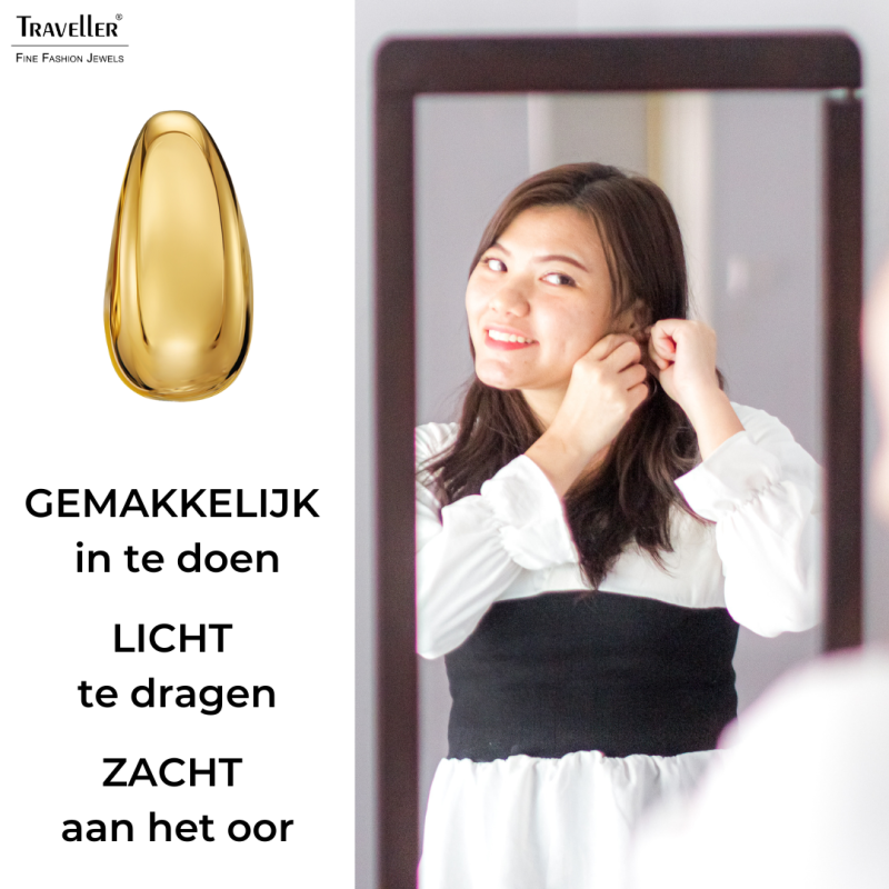 Traveller Oorstekers - Verguld - Druppel / Halve Maan - 17 x 8 mm - 181281