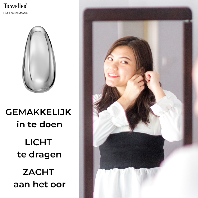 Traveller Oorstekers - Zilverkleurig - Druppel / Halve Maan - Gepalladineerd - 17 x 8 mm - 181282