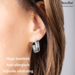 Traveller Oorringen - Zilverkleurig - 2/3 Ring - Afgerond Vierkant - Edelstaal - 22 x 6 mm