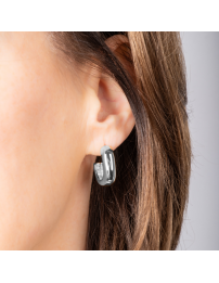 Traveller Earrings - Hoop Earrings - Silver Coloured - 2/3 Hoop - Rounded Square - Stainless steel - 22 x 6 mm