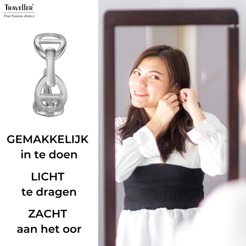 Traveller Oorringen - Zilverkleurig - 3/4 Ring - Theta - Gepalladineerd - 18 x 7 mm - 181286