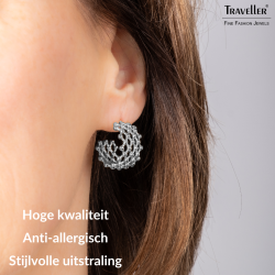 Traveller Oorringen - Zilver - 2/3 Ring - Raster - Edelstaal - 20 x 12 mm