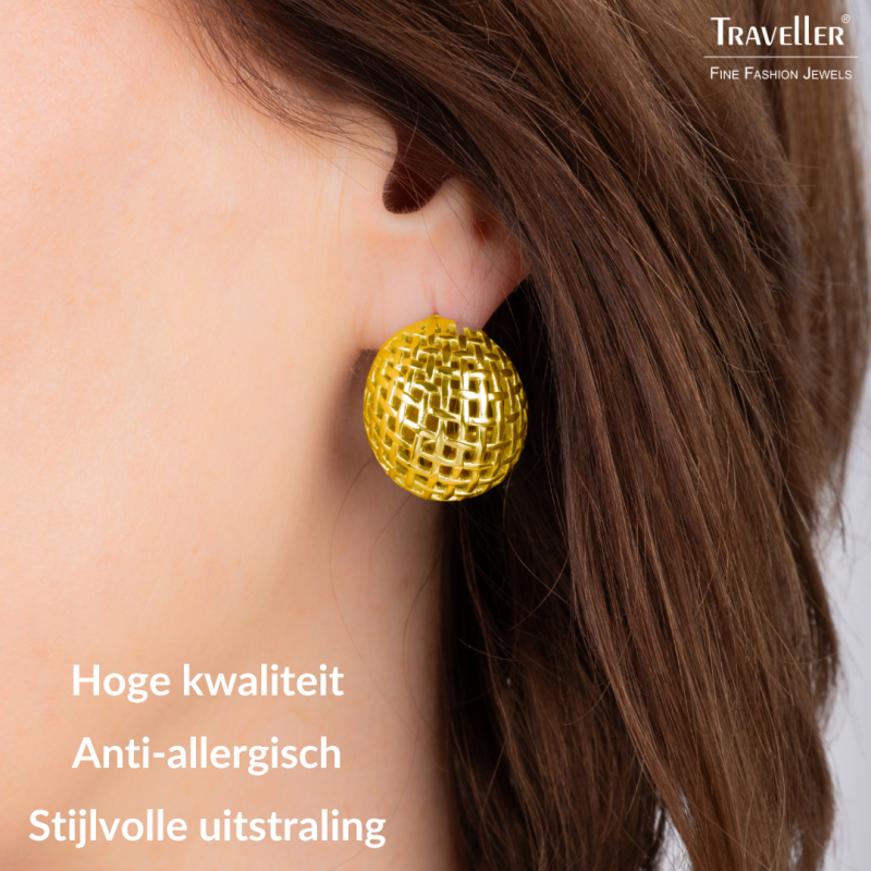 Traveller Oorstekers - Verguld - Gebold Raster - Edelstaal - 23 x 20 mm - 181290