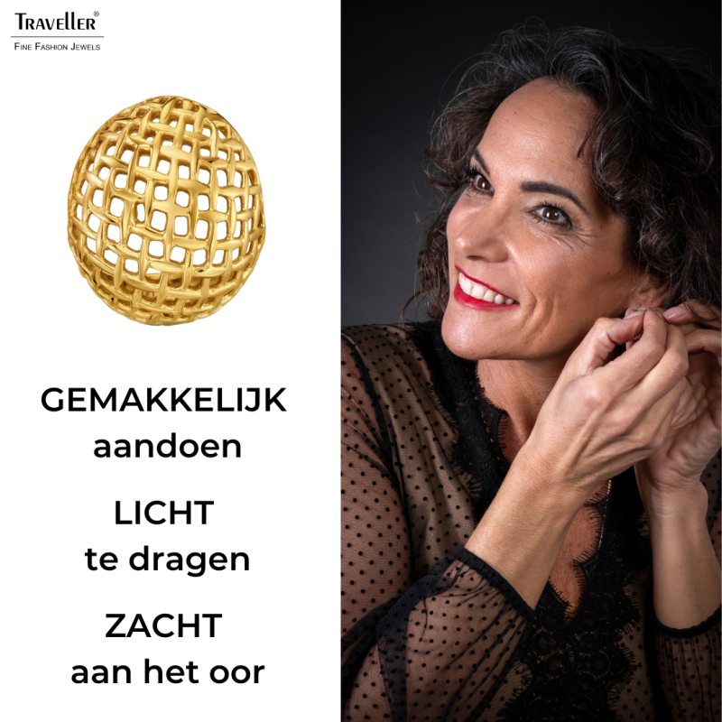 Traveller Oorstekers - Verguld - Gebold Raster - Edelstaal - 23 x 20 mm - 181290