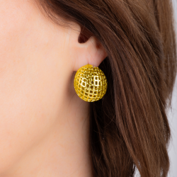 Traveller Earrings - Gold Plated - Rounded Grid - Stainless Steel - 23 x 20 mm