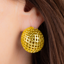 Traveller Earrings - Gold Plated - Rounded Grid - Stainless Steel - 23 x 20 mm