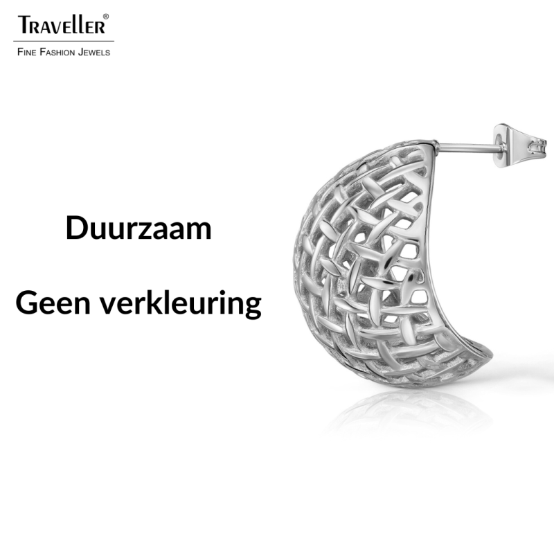 Traveller Oorstekers - Zilverkleurig - Bolvormig Raster - Edelstaal - 23 x 20 mm