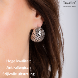 Traveller Oorstekers - Zilverkleurig - Bolvormig Raster - Edelstaal - 23 x 20 mm