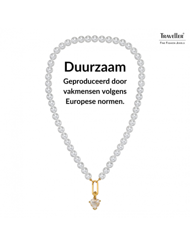 Traveller Parelketting met Hanger - Parels - 8 mm - Wit - Kristal - 12 mm - Hart - 45 cm - Verguld - 114312
