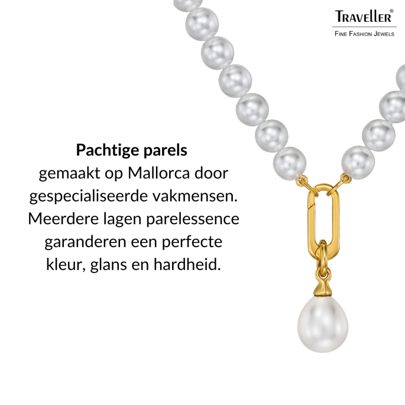 Traveller Parelketting met Hanger - Parels - 8 mm - Wit - Parel - 12x14 mm - Ovaal - 45 cm - Verguld - 114316