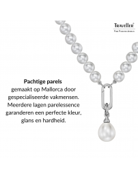 Traveller Parelketting met Hanger - Dames - Parels - 8 mm - Wit - Parel - 12x14 mm - Ovaal - 45 cm - Geplatineerd - 114318
