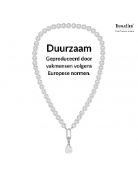 Traveller Parelketting met Hanger - Dames - Parels - 8 mm - Wit - Parel - 12x14 mm - Ovaal - 45 cm - Geplatineerd - 114318