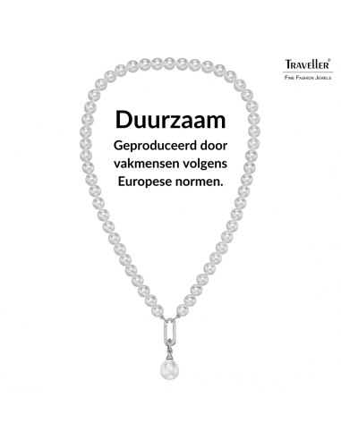 Traveller Parelketting met Hanger - Parels - 8 mm - Wit - Parel - 12x14 mm - Ovaal - 45 cm - Geplatineerd - 114318