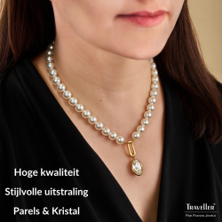 Traveller Parelketting met Hanger - Parels - 10mm - Wit - Kristal - Ovaal - 45 cm - Verguld - 114320