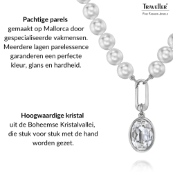 Traveller Dames Parelketting met Hanger - Parels - 10mm - Wit - Kristal - Ovaal - 45 cm - Geplatineerd - 114322