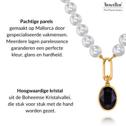 Traveller Parelketting met Hanger - Dames - Parels - 10mm - Wit - Kristal - Donker Blauw - Ovaal - 45cm - Verguld - 114326