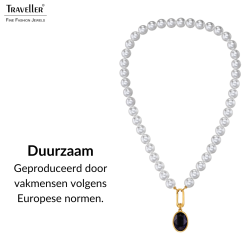 Traveller Parelketting met Hanger - Dames - Parels - 10mm - Wit - Kristal - Donker Blauw - Ovaal - 45cm - Verguld - 114326