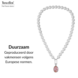 Traveller Parelketting met Hanger - Parels - 10mm - Wit - Kristal - Roze - Ovaal - 45cm - Geplatineerd - 114328