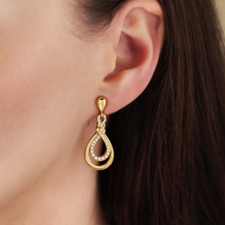 Traveller Clip-on Earrings - Drop Earrings - 22ct Gold Plated - Crystals - Design - 35x15 mm