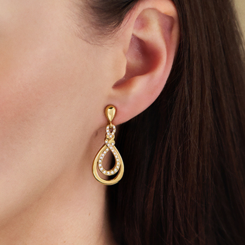 Traveller Clip-on Earrings - Drop Earrings - 22ct Gold Plated - Crystals - Design - 35x15 mm - 157736