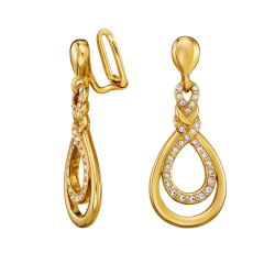 Traveller Clip-on Earrings - Drop Earrings - 22ct Gold Plated - Crystals - Design - 35x15 mm