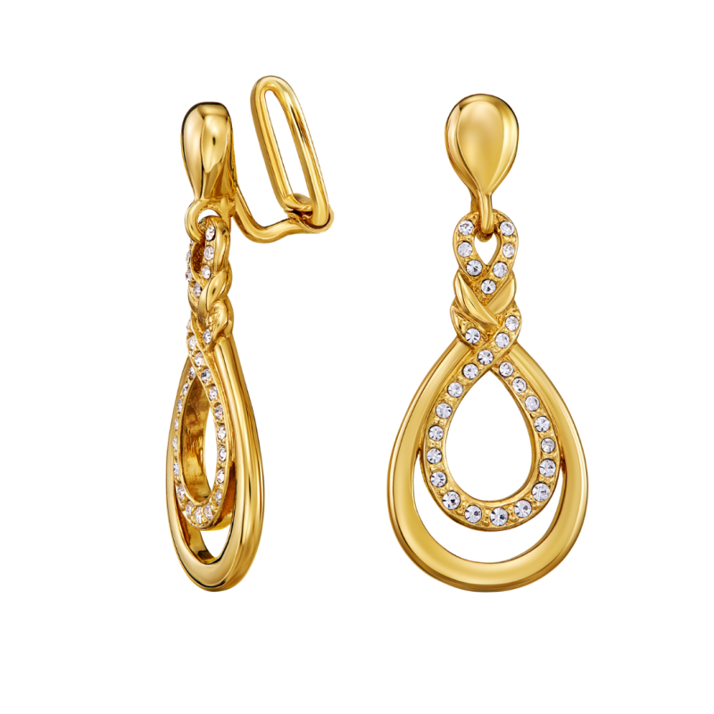 Traveller Clip-on Earrings - Drop Earrings - 22ct Gold Plated - Crystals - Design - 35x15 mm - 157736