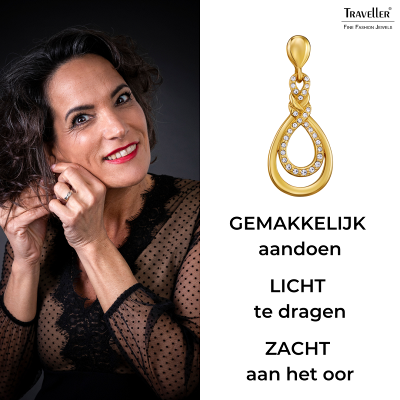 Traveller Clip Oorbellen - Hangers - 22kt Verguld - Kristallen - Design - 35x15 mm - 157736