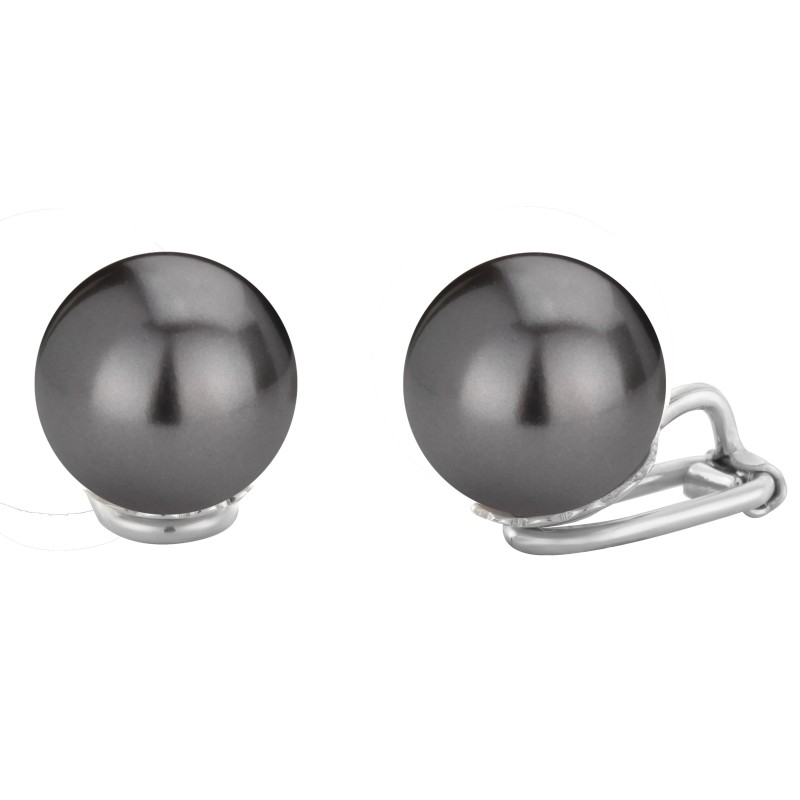 Traveller Clip Oorbellen - Parels - 12 mm - Antraciet - Geplatineerd - Zilverkleurig - 711112