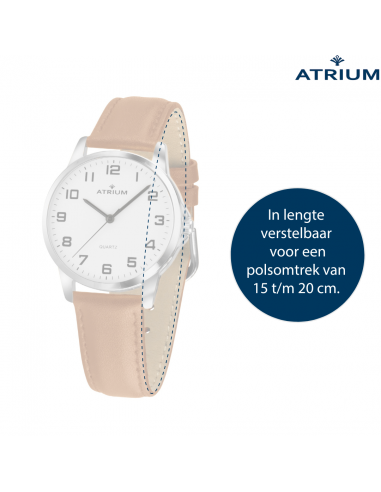 ATRIUM Horloge - Dames - Analoog - Zilverkleurig - Licht Bruin Leer- Duidelijk - 27 mm -  A37-17