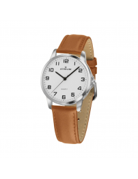 ATRIUM Watch - Ladies - Analogue - Silver Coloured - Light Brown Leather Strap - Clear Dial - 27 mm - A37-17