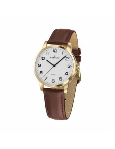 ATRIUM Horloge - Dames - Analoog - Goudkleurig - Donker Bruin Leer - Duidelijk - 27 mm -  A37-27
