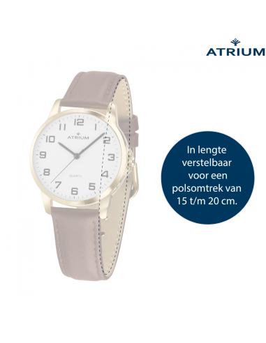 ATRIUM Armbanduhr - Damen - Goldfarben - Analog - Braunes Lederband - Klares Weißes Zifferblatt - 27 mm